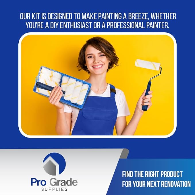 Pro Grade Mini Paint Roller Kit, 4" 1/2" Nap Roller Covers, Trim, 10 Piece