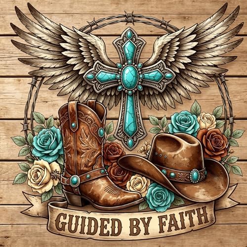 WNPOKN Corss Cowboy Boot Diamond Art Kit for Adults 14 x14inch