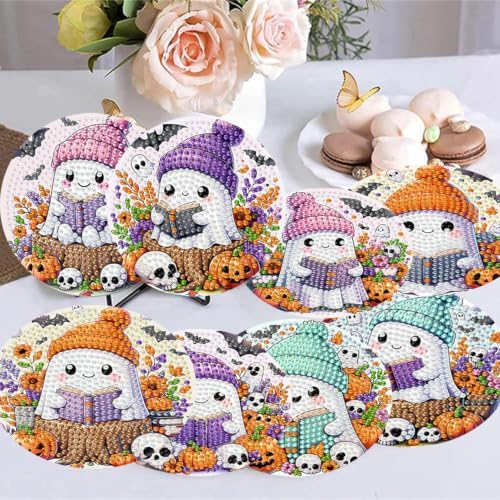 8 Pack Diamond Art Coasters ,Halloween Ghost Diamond Painting Coasters Kits