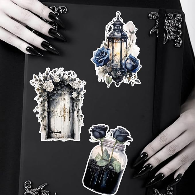 Dark Aesthetic Stickers 80 Pcs, Black Rose Stickers Goth Style Scrapbook Supplies, Water Bottle Vinyl Waterproof Sticker for Bullet Journal Laptop Skateboard Computer Guitar