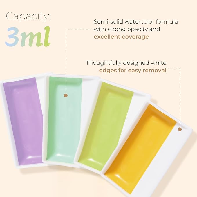 Fuumuui CREAMORA Watercolor Paint Set 24 Colors Opaque Semi-Solid - Muted Cream Dreamy Macaron Tone for Soft Gradient, Professional Art Supplies for Adult Artists & Beginners Painting Sketching
