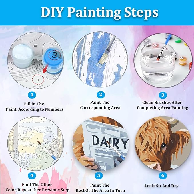 Artunion Cow Paint by Numbers Kit for Adults,Highland Cow Bathroom Paint by Number Kits, DIY Oil Painting Paint by Number Kits on Canvas Arts Craft for Home Wall Decor 16x20 Inch