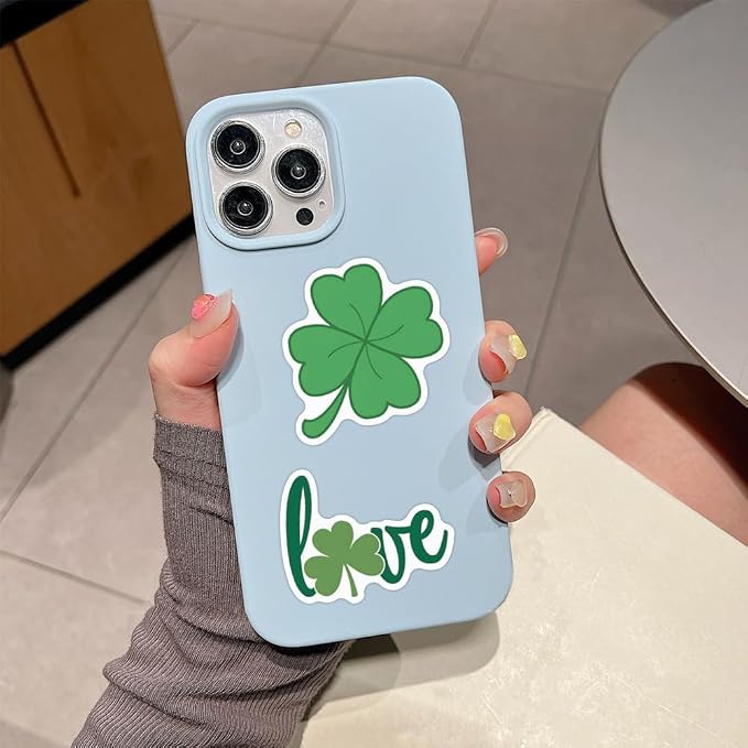 55Pcs Four Leaf Clover Stickers St.Patricks' Day Green Lucky Shamrock Decals for Irish Party Supplies Crafts Adults Gifts(Four-Leaf Clover)