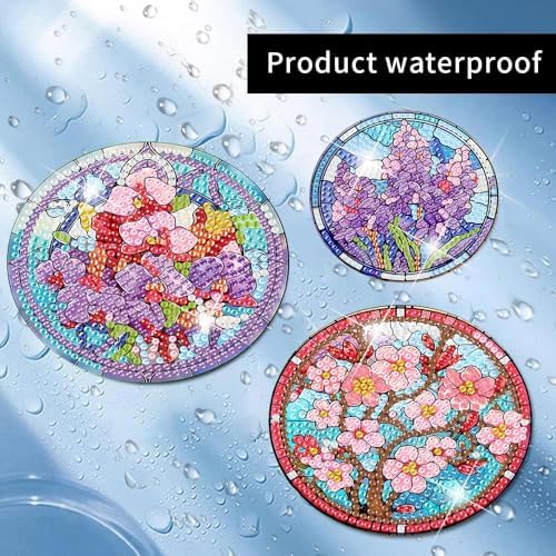8 Pcs Diamond Art Coaster Kit for Adult with Holder, Diamond Coasters 4x4in