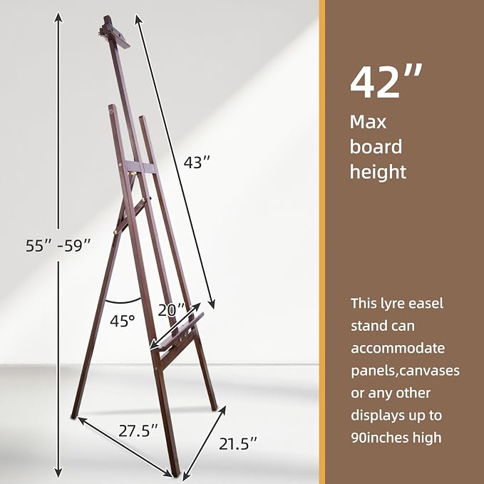 Falling in Art Adjustable Wooden Easel Stand for Painting&Display, Brown | Folding Art Easel for Display, Drawing, Wedding Sign and Poster, Suitable for Kids and Adults, Holds Up to 42"