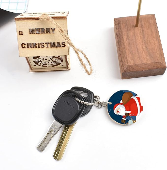 30Pcs Natural Wood Slices, 1.5 inch Unfinished Wood Sign, Unfinished Predrilled Log Discs Wooden Circles with 30 pcs Key Rings for DIY Crafts Christmas Decorations Ornaments