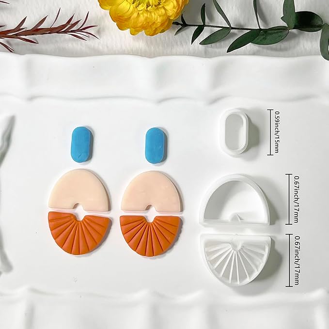 Xaekicr Polymer Clay Cutters Geometric Set – 3PCS Half Circle Clay Cutters with Texture Lines for Polymer Clay Jewelry, Clay Earring Cutters and Tools for Modern DIY Earrings and Crafts