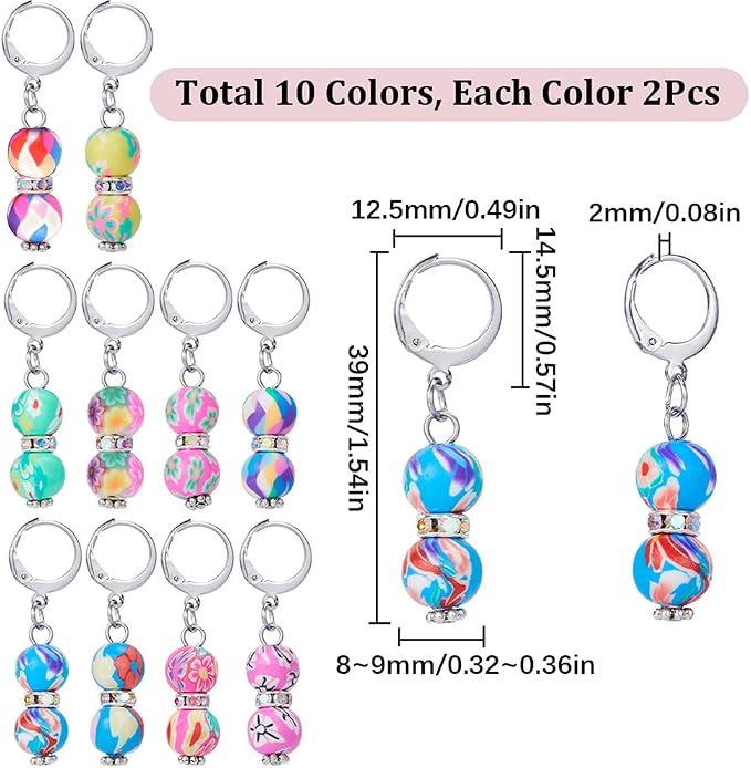 SUNNYCLUE 1 Box 20Pcs Stitch Markers Crochet Stitch Marker Cute Round Polymer Clay Beads Charms Clip On Removable Leverbacks Zipper Pull Charm Locking Knitting Markers for Yarns DIY Sewing Quilting