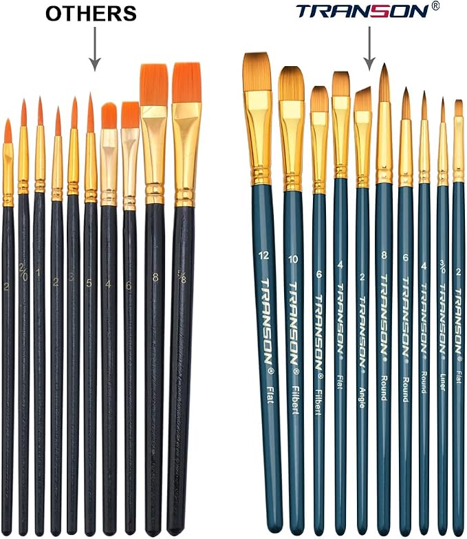 Transon 20pcs Bulk Artist Painting Brush Set for Acrylic Watercolor Gouache Hobby Craft Face Rock Painting Green Black
