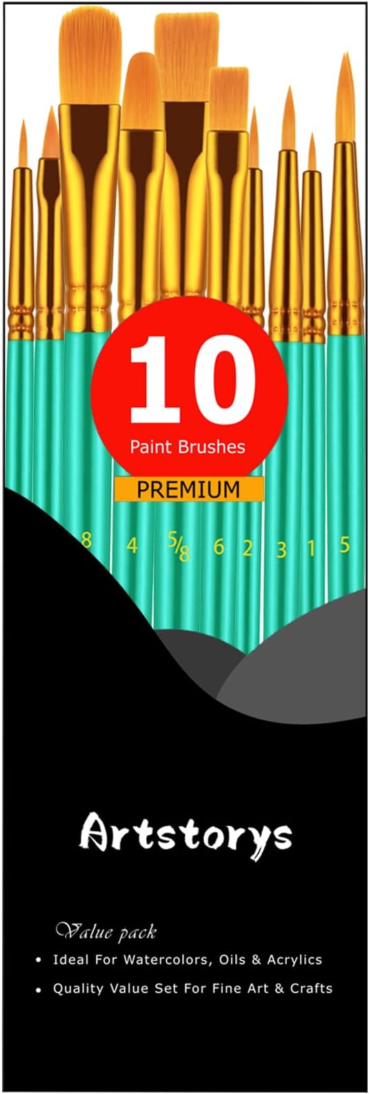 Artstorys 10Pcs Paint Brush Set, Small Round Detail Tips, Green | Made with nylon hair & wooden handles. Ideal for acrylic, oil & watercolor, canvas, rock & face painting, adult art supplies