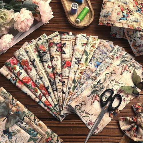 HunnmingRe 20 Pcs 10''x10'' Vintage Butterflies Quilting Fabric Squares