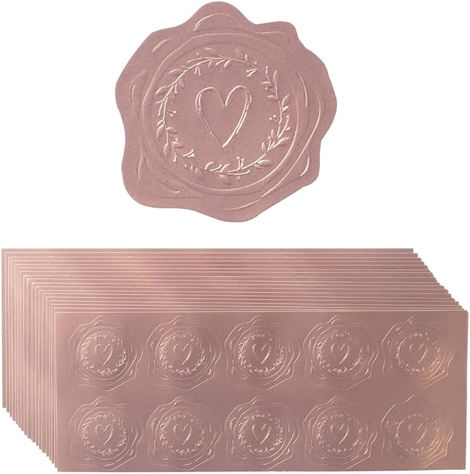 300 Pieces Embossed Gold Foil Stickers, Rose Gold Heart-Love