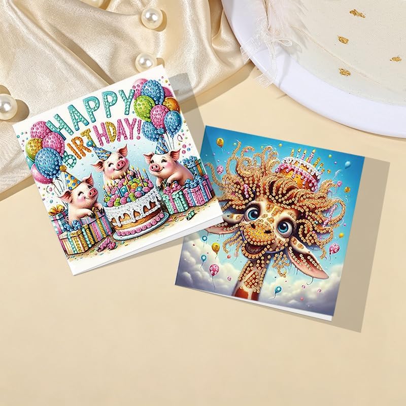 12 Pcs Diamond Painting Birthday Greeting Cards Kits for adults, 5D Handmade Diamond Art Birthday Card with Envelopes, DIY Greeting Cards Making Kits for friends Women Mom Grandma (Animal)