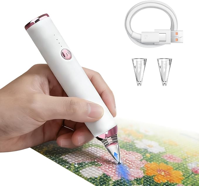 Electric Diamond Painting Pen, Cordless Vacuum Diamond Art Pen Low-Noise, Wax-Free, 3-Speed Adjustable, Rechargeable, Lightweight, Long-Lasting Electric Pen for Diamond Painting Accessories and Tools