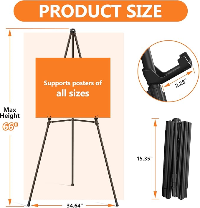 Easel Stand for Sign Portable,66" Easel Display Stand Metal, Adjustable Easels for Display,Wedding Signs, Posters-Black(4 Pack)