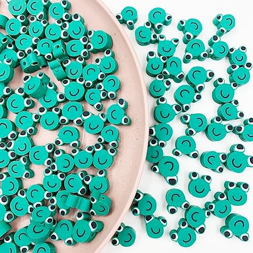 100Pcs Frog Polymer Clay Loose Spacer Beads, 10mm Cute Beads Charms for Women DIY Hair Clip Necklace Bracelet Jewelry Earring Handmade Craft Making