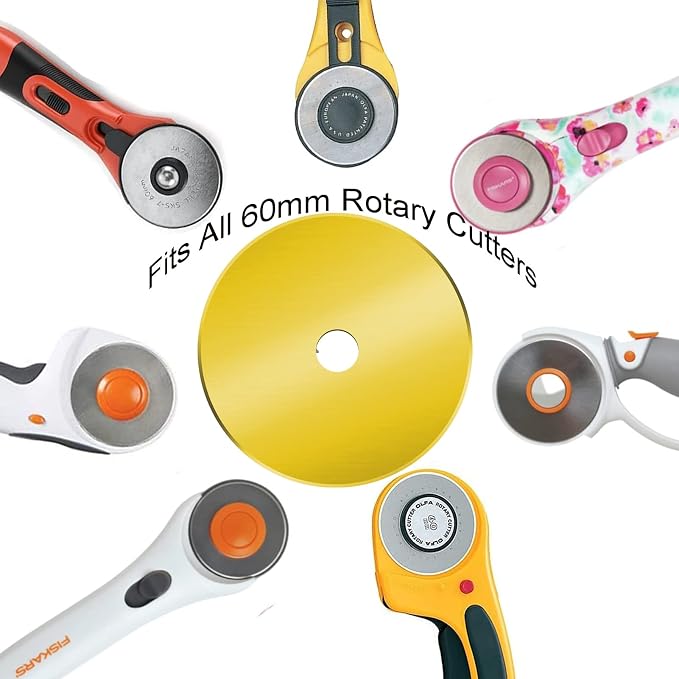 60mm Rotary Cutter Blades 5-Pack Titanium Replacement Blades Fits Fiskars, OLFA,Martelli,Dremel,Truecut,DAFA for Quilting Scrapbooking Sewing Arts & Crafts Sharp and Durable Cutter Blade for Fabric