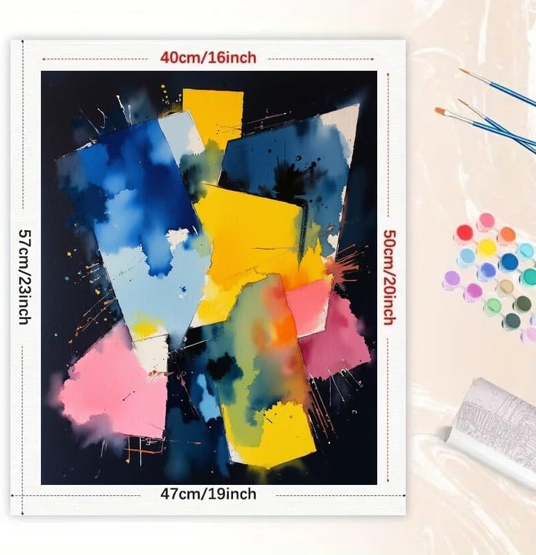 TAOPAOLAB Abstract Paint by Numbers Kit for Adults - DIY Colorful Geometric Blocks Painting on Canvas 16x20In, Acrylic Paint Set, Suitable for Beginners, Art for Home Decoration or Gifts