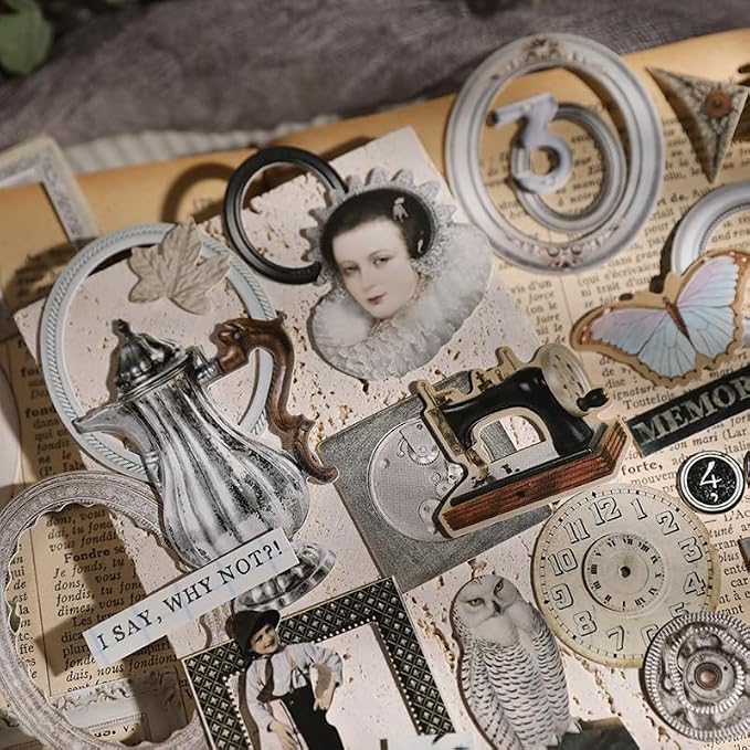 Vintage Junk Journal Items Kit Pre Cut Paper Cards Cutout Cardstock Art Aesthetic Decor Hollow Out Craft Elements Small Embellishments Supplies for Adults Scrapbook Pack (Photo Frame Silvery)