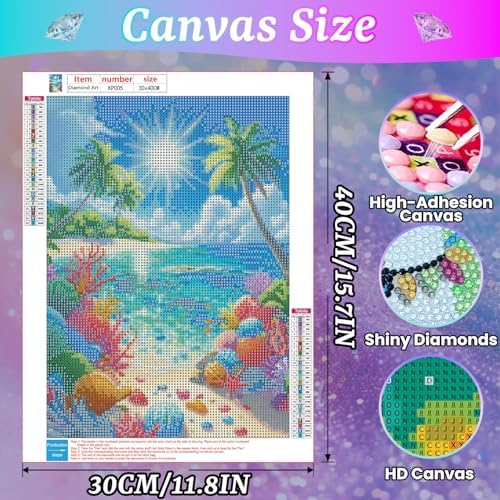 Beach Diamond Art Kits for Adults,Landscape Diamond Painting 12x16inch