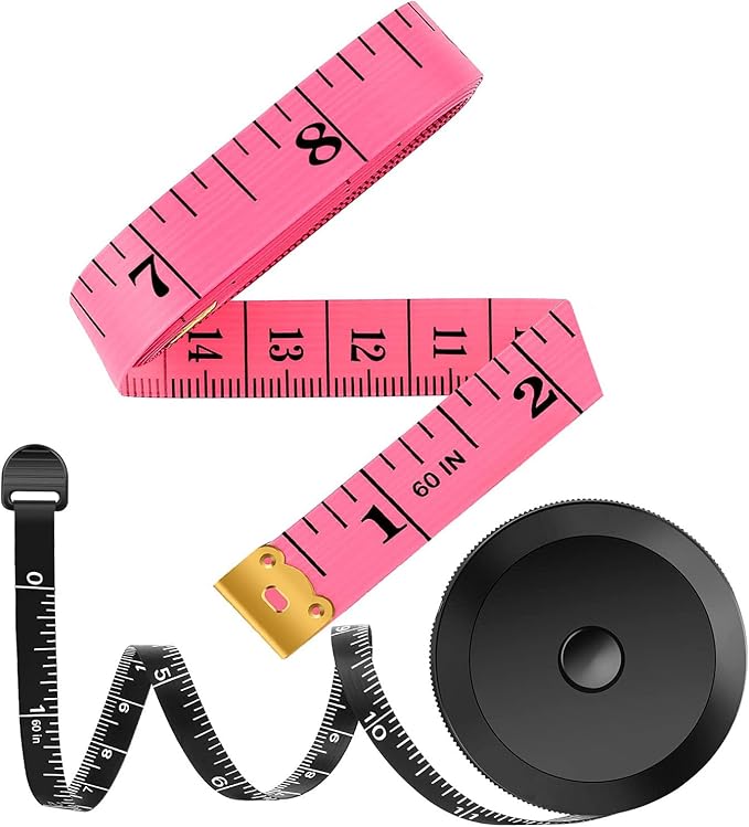 iBayam 2 Pack Tape Measure Measuring Tape for Body Fabric Sewing 60"/150cm | Soft Pink & Retractable Black Double Scales Ruler, Vinyl Measuring Tape for Tailor Home Craft Body Weight Loss Cloth Knitting