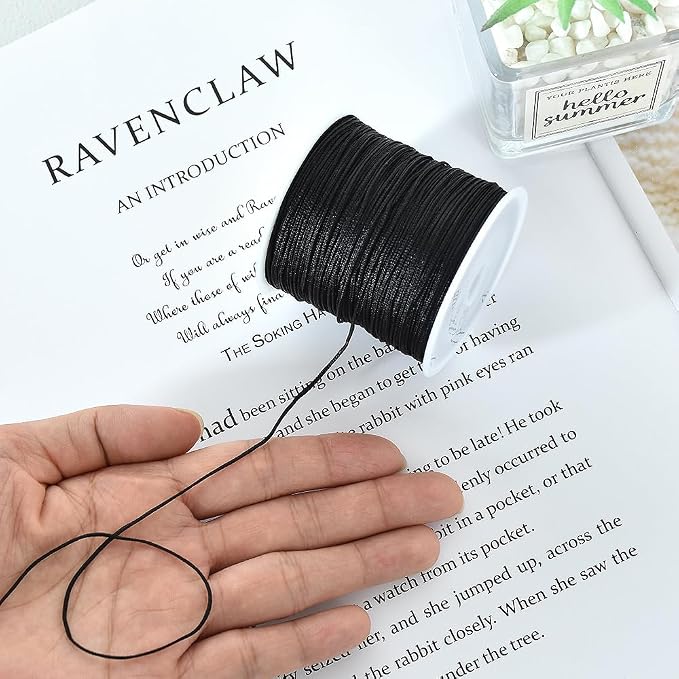 TONIFUL Nylon String Satin Cord for Necklace Bracelet Beading 1mm Black | 100yd Non elastic durable non fading, for Jewelry Making Thread Rattail Macrame Trim Kumihimo Chinese Knot Craft Tags Hanging