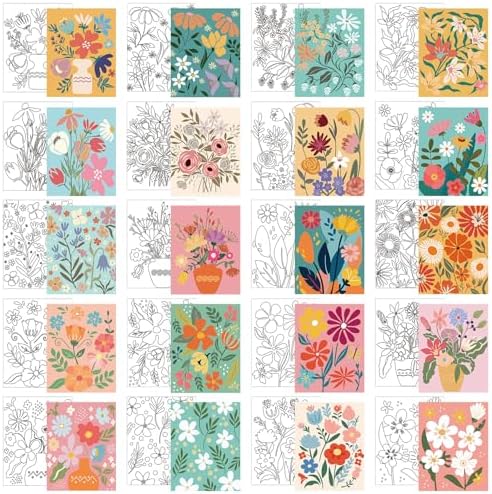 Sherr 20 Pcs Pre Drawn Canvas Floral for Painting for Adults