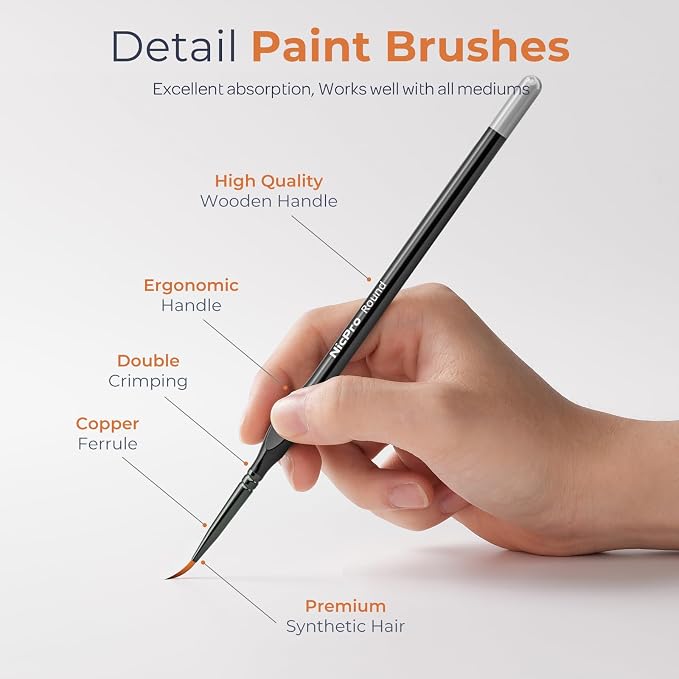 Nicpro 10 PCS Detail Paint Brushes Set, Miniature Brushes for Fine Detailing & Art Painting - Acrylic, Watercolor, Oil, Models, Paint by Numbers, Craft