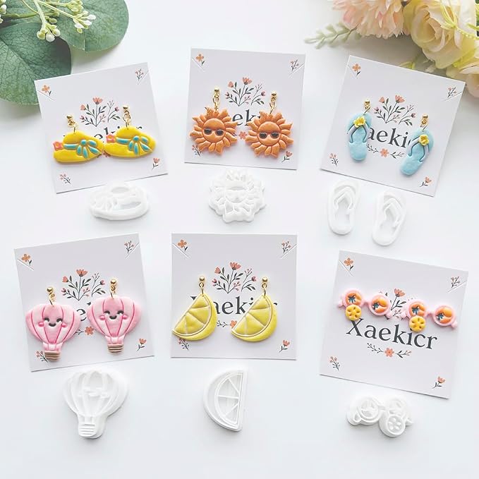 Summer Vibes Polymer Clay Cutters Set - 11pcs Vacation Shapes Including Palm Tree, Flamingo Float, Flip Flops, Surfboard & Smoothie for DIY Earring Jewelry, Soft Clay Crafts & Scrapbooking