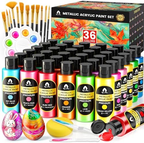 52 Pcs Acrylic Paint Set, 36 Metallic Colors Rich Pigments, 2oz/60ml Bottle