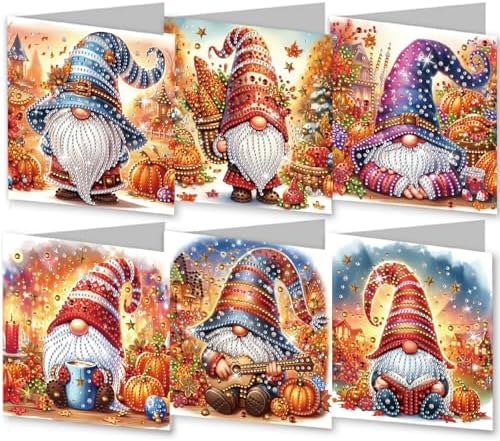 6Pcs Christmas Greeting Card DIY Diamond Art Painting Greeting Cards Blessing Folding Card Kit with White Envelopes Diamond Arts Crafts for Birthday Festival Gift-Goblin