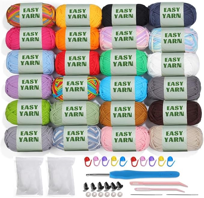 24 * 50g/1.76oz Crochet Yarn, 24 * 87yds Beginner Crochet Yarn | Beginner Easy Yarn for Crocheting with Easy-to-See Stitches, Worsted-Weight Medium #4 Blend Crochet Kit Making