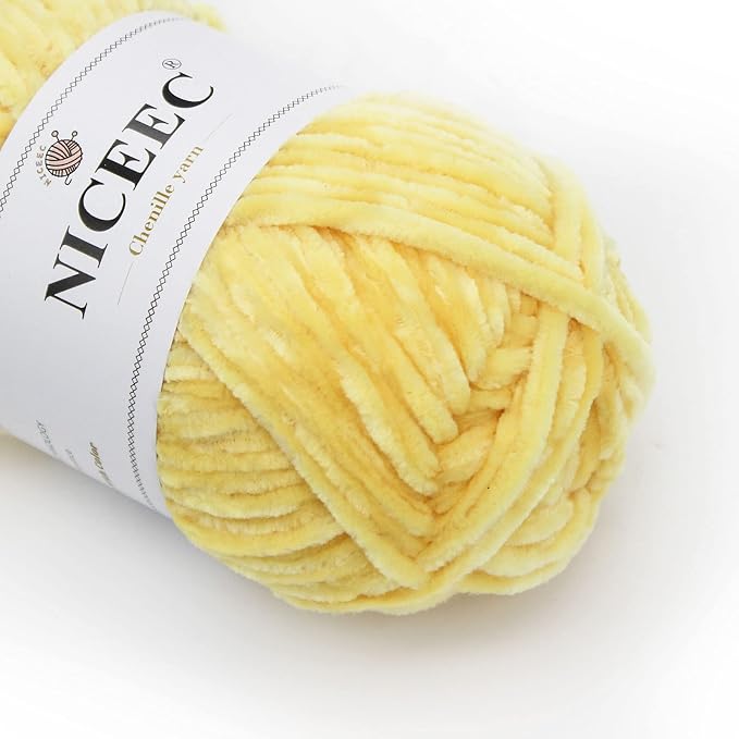 NICEEC 3 Skeins Soft Chenille Yarn 3 x85m (3X 93yds, 3X 50g)_Yellow