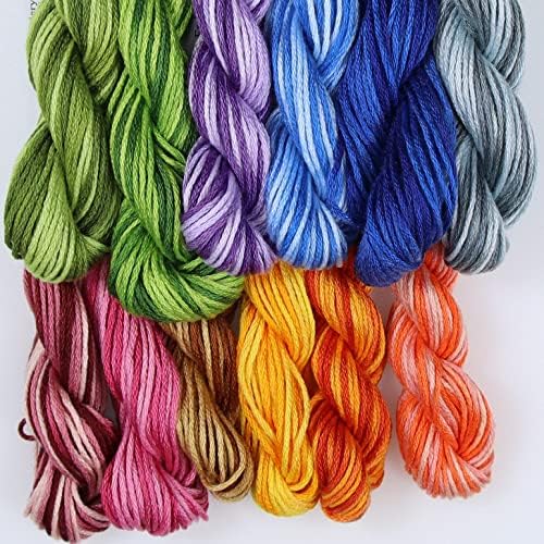 KCS Big skeins of 25 Meters Size 25 Color Variegated Cross Stitch Stranded Threads,12 skeins,03