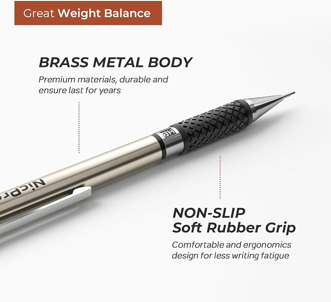 Nicpro Art Mechanical Pencil Set in Storage Case, Metal Drawing Pencil 6PCS | 0.5-2.0 mm Led Pencil + (4B 2B HB 2H Colors) Pencil Lead Refill, Comfort Grip for School Writing, Artist Drawing Sketching