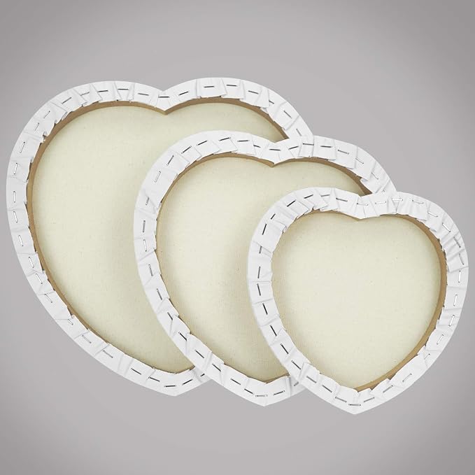 PHOENIX Heart Canvases for Painting - 8, 10, 12 in (2 of Each) - 100% Cotton 10 Oz Triple Primed White Blank Acid-Free Artist Shaped Stretched Canvas for Oil, Acrylic Painting Decoration