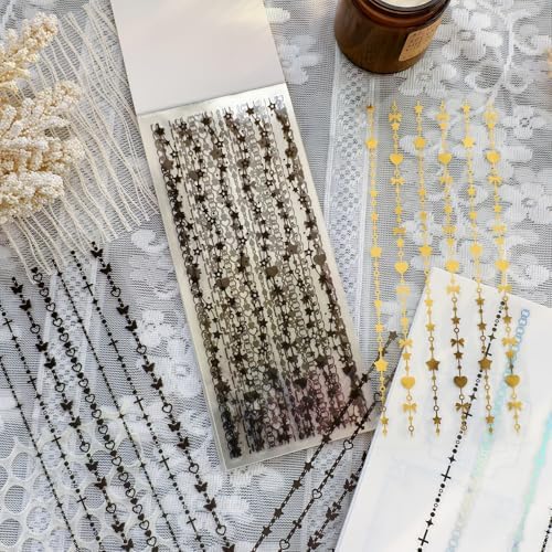 Chain Shape Border Stickers for Scrapbooks, 30 Sheets PET Material with Decorative Borders and Multi-Colored Designs for Journaling and Crafts