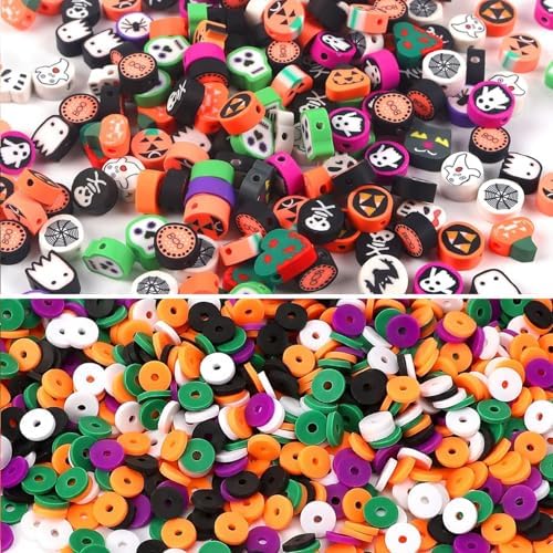 BBita 1480pcs Halloween Polymer Clay Beads Charms Friendship Bracelet Necklace Earring Jewelry Making kit, Accessories for Arts Crafts DIY Birthday Gifts for Women Girls