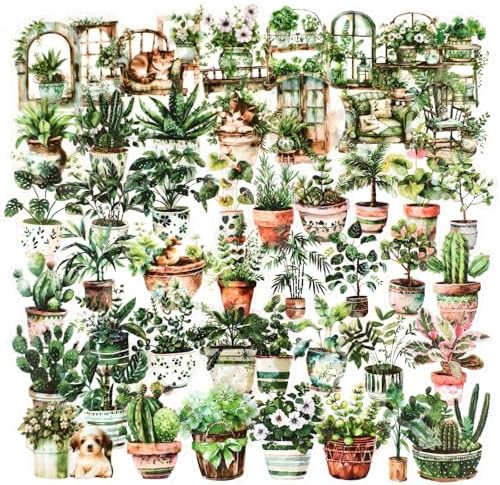 Ychsring Green Plant Stickers - 50 Pcs Clear PET Nature Botanical Floral Stickers for Scrapbook, Journal, Junk Journal, Collage - Waterproof Transparent for Resin, Craft & Scrapbook Supplies