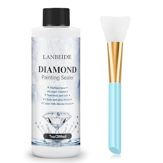 LANBEIDE Diamond Painting Sealer 200ML with Silicone Brush (7 OZ) | Updated Diamond Art Sealer with Permanent Hold & Shine Effect. Silicone Brush for Smooth, Bubble-free Coverage.