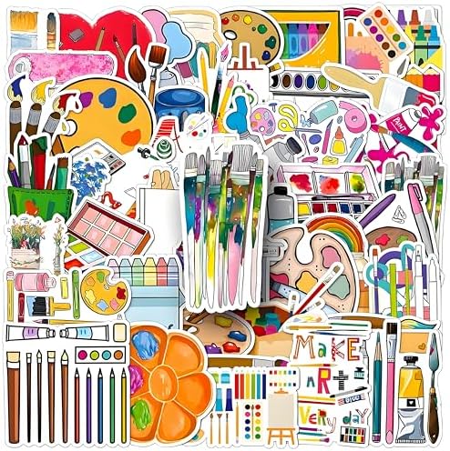 Art Painting Stickers, 100Pcs Paint Palette Stickers Paint Brushes Sticker Pigment Stickers Decals for Laptop Water Bottles Skateboard Luggage Computer, Gifts for Kids Girls Teens