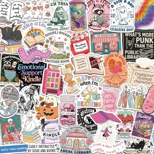 300 PCS Book Stickers for Kindle, Bookish Sticker Pack Reading Waterproof Vinyl Decals for Laptop, Ebook Readers, Water Bottle, Phone, Journal, Scrapbook, No Repeats (Glossy)