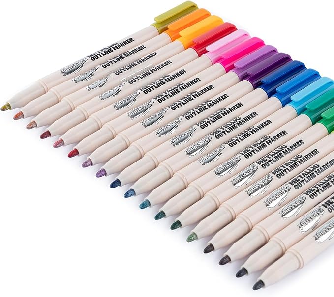 TRANSON 18pcs Outline Shimmering Markers with Metallic for Fun Art Drawing Craft DIY