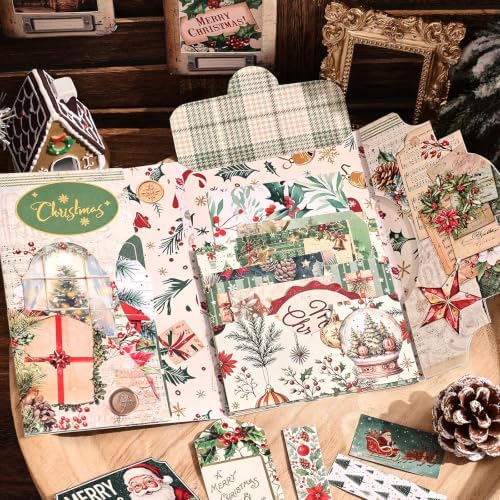 Vintage Christmas Scrapbook DIY Kit - 35 Large Material Paper for Journals