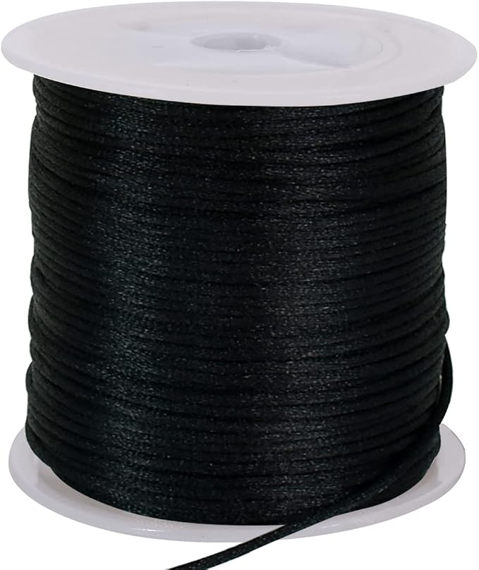 TONIFUL Nylon String Satin Cord for Necklace Bracelet Beading 1.5mm Black | 50yd Non elastic durable non fading, for Jewelry Making Thread Rattail Macrame Trim Kumihimo Chinese Knot Craft Tags Hanging