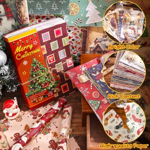 400Pcs Vintage Scrapbooking Supplies, Scrapbook Paper for Journaling Supplies, Decoupage Paper for Bullet Junk Journal Decorative Paper (Christmas 8 Theme)