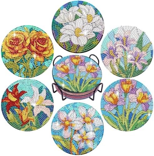 Leatrice 6 Pcs Diamond Art Coasters Small Diamond Painting Kits for Adults