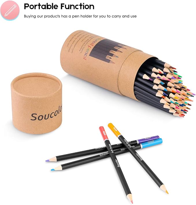 Soucolor 72 Colored Pencils Set - Art Color Pencils for Adult Coloring Book | 72 Vibrant Oil-Based Colors, Soft Blendable leads, Smooth Laydown, Break-Resistant,— Coloring Books, Sketching, Adults.