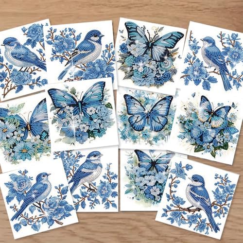 C'eitura 12Pcs Butterfly & Bluebird Diamond Art Painting Greeting Card Kit with Envelopes, DIY Nature Theme Christmas Birthday Thanksgiving Card Making Set, Garden Inspired Handmade Card Craft