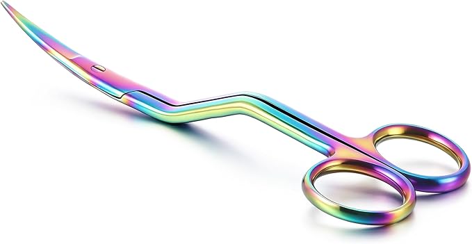 Therwen 6" Bent Handle Curved Embroidery Scissor,Appliqué Scissor,Rainbow